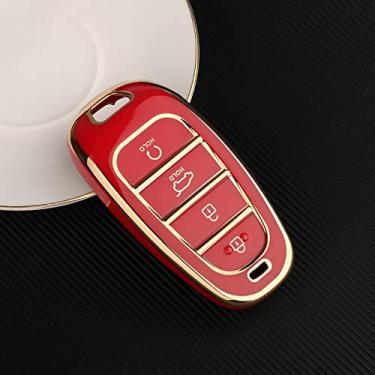 Imagem de KRUPTI Capa de chave de carro TPU, apto para Hyundai Santa Fe Tucson 2022 NEXO NX4 Atos Prime Solaris 2021 4 5 botão, vermelho