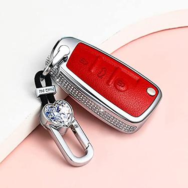 Imagem de CSHU Porta-chaves em couro TPU para mulheres Capa para chaves do carro Porta-chaves Porta-chaves Anel, adequado para AUDI A1 A4 A3 A6 TT Q3 Q7 S3, vermelho com porta-chavesA