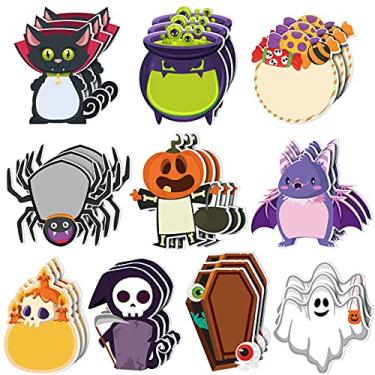 Imagem de 30 peças de notas adesivas de Halloween estranho assustador bloco de notas pegajoso personagens assustadores mini desenhos animados autoadesivos removíveis marcadores de página para lembrancinhas de festa de crianças, 10 estilos (estilo engraçado)