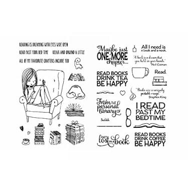 Imagem de Briartw Conjunto de 2 peças de carimbos transparentes para leitura de café e bebida perdida no livro, faça você mesmo, álbum de recortes, gravação em relevo, artesanato, papelão, presente, estêncil,