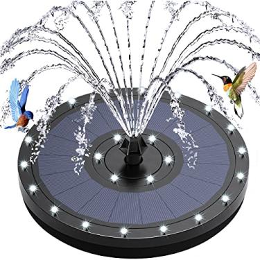 Imagem de Fonte solar de 3,5 W com 24 luzes de LED, fontes solares de banho para pássaros GAIZERL com reserva de bateria de 2000 mAh, bomba flutuante de fonte de água alimentada por energia solar com 4 bastões fixos DIY e 7 bocais para jardim de pássaros
