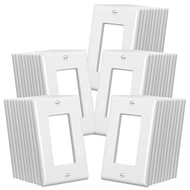 Imagem de CML Placas de parede decoradoras, pacote com 50 tampas de receptáculo de tomada elétrica, placas de interruptor de 1 interruptor, tamanho padrão 7 cm x 11,4 cm, resistente a impactos, listado UL, branco, pacote de empreiteiros