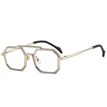 Imagem de Óculos de sol quadrados retrô femininos homens punk polígono moda óculos metal transparente espelho tons óculos uv400, prata transparente, tamanho único