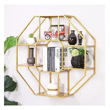 Imagem de KIZQYN Estante flutuante de ferro de metal, rack de armazenamento de divisória multicamadas resistente de escritório, rack de exibição de sala de estar de quarto (preto/dourado/branco) estante (cor: dourado)