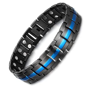 Imagem de MagEnergy Pulseiras magnéticas masculinas, pulseira magnética de ultra resistência para homens, joia ajustável para presente com ferramenta de dimensionamento, 9 inch, Aço de titânio