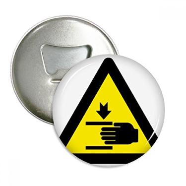 Imagem de Símbolo de aviso amarelo preto mão triângulo abridor de garrafas ímã de geladeira emblema multifuncional