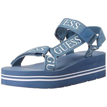 Imagem de Guess Sandália feminina Avin Wedge, Jeans azul + branco, 35