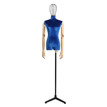Imagem de Female Mannequin Torso Torso de manequim de busto feminino em forma de vestido, vestido de noiva modelo feminino, tripé de metal/cabeça de metal (Color : Blue-B)