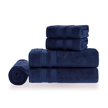 Imagem de Jogo de Toalhas de Banho Gigante 100% Algodão Macia Alta Absorção Karsten Unika, Banhão 500g/m² - 5 Peças (Azul Naval)