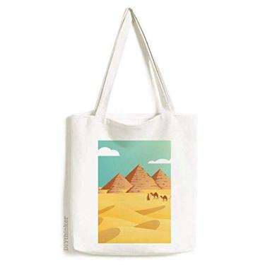 Imagem de Bolsa de lona com estampa de camelo pirâmide do Egito Antigo Bolsa de compras casual