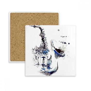 Imagem de Guarda-chuva para construção de saxofone em aquarela, quadrado, porta-copos, caneca, suporte de subplaca, pedra isolante