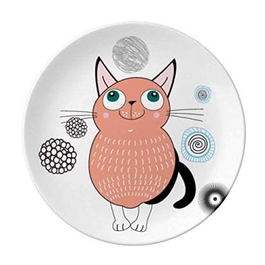 Imagem de Prato de gato rosa sorriso, prato decorativo de porcelana salver louças de jantar