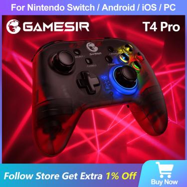 Controlador de jogos sem fio GameSir T4 Pro para Windows 7 8 10 PC/iPhone/Android/Switch,  joystick de gamepad de celular Dual Shock USB Bluetooth para jogos Apple  Arcade MFi, luz de fundo LED