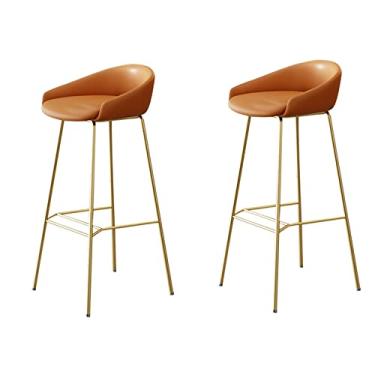 Imagem de Cadeiras de jantar cadeiras de sala de jantar moderno conjunto de 2 banquetas de bar de couro PU cadeira de café da manhã com pernas de metal para bar de café da manhã, cozinha e banquetas de bar em casa Tudo está bem