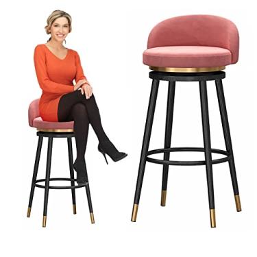 Imagem de Cadeiras de jantar cadeiras de sala de jantar banqueta de bar giratória de 360 graus, banqueta de altura de balcão cadeira de bar estofada sem braços de veludo para cozinha ilha sala de jantar pátio (altura do assento: 65 cm) Tudo está bem