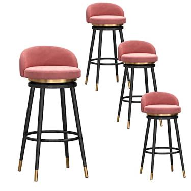 Imagem de Cadeiras de jantar cadeiras de sala de jantar banqueta de bar giratória com encosto baixo, banco de altura de balcão cadeira de bar estofada de veludo rosa com moldura de metal preto para cozinha ilha sala de jantar pátio tudo está bem