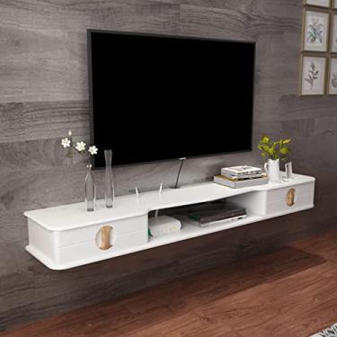 Imagem de JUNNIU Unidade de TV montada na parede Suporte de TV flutuante MDF com orifício para cabo, unidade de TV montada na parede com 2 gavetas, prateleira de armazenamento de console de mídia suspensa para sala de estar quarto, decoração de 3 cores/a/130 cm
