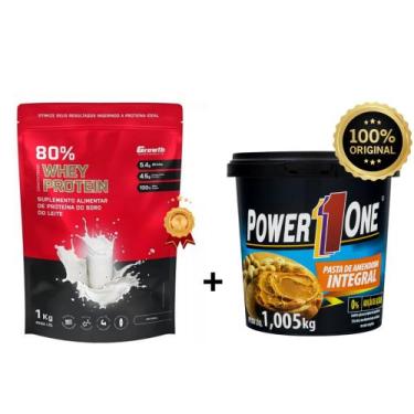 Imagem de Kit Whey Protein 80% 1Kg + Pasta De Amendoim 1 Kg - Growth, Power One