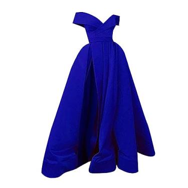 Imagem de UIFLQXX Vestido rodado para mulheres plus size vestido maxi comprimento até o chão, vestido de coquetel, vestidos de maternidade com decote em V, Azul, P
