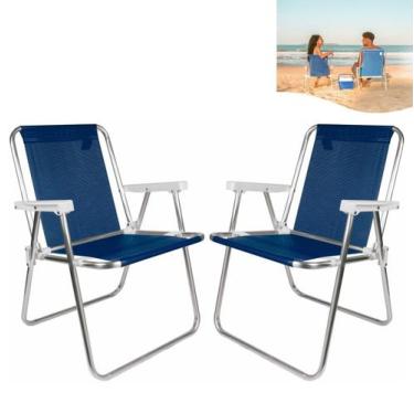 Imagem de Kit 2 Cadeira Alta Sannet Em Alumínio Para Praia Camping Piscina Azul