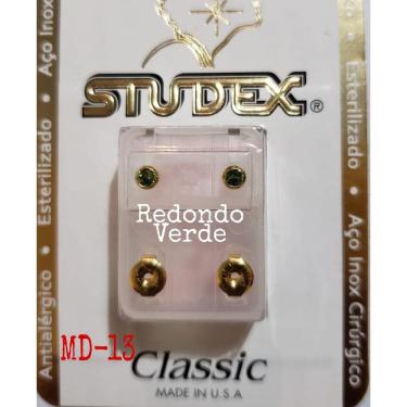 Imagem de Brinco Studex Classic 4Mm Bezel Verde Medio Dourado