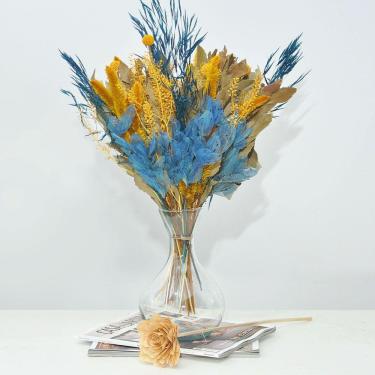Imagem de Arranjo de flores desidratadas libélula azul com vaso de vidro