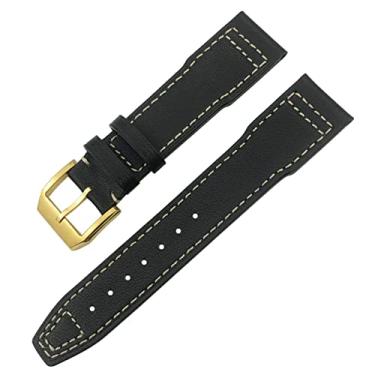 Imagem de DFAMIN Para IWC IW3777 IW3270 Mark 18 Pulseira de relógio de piloto grande pulseiras de couro macio 20mm 21mm 22mm pulseira de relógio de couro (cor: preto branco dourado, tamanho: 21mm)