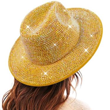 Imagem de Chapéus de festa engraçados chapéu de cowboy chapéu ocidental feminino adulto chapéu de cowboy dourado chapéu de strass acessórios de fantasia chapéus de aba larga para mulheres