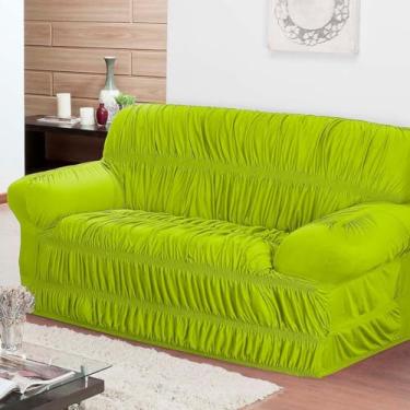 Imagem de Capa de Sofá Kit 2 Peças 2 e 3 Lugares com 21 Elásticos Fixação Segura em Tecido Malha Gel Cores Vivas (Pistache)