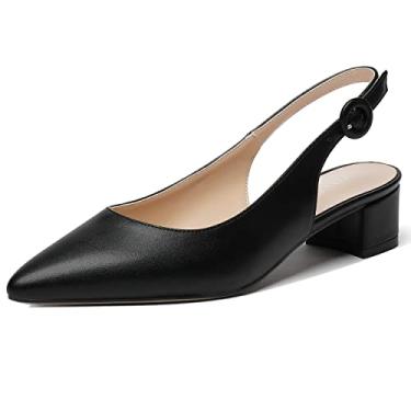 Imagem de WAYDERNS Sapato feminino bonito tira ajustável com tira no tornozelo fivela de escritório sólida fosco bico fino grosso salto baixo 3,8 cm, Preto, 10