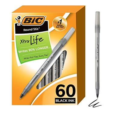 Imagem de BIC Caneta esferográfica redonda Stic Xtra Life, ponta média (1,0 mm), preta, 60 unidades