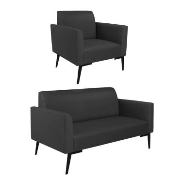 Imagem de Sofá Namoradeira com Poltrona Pés Villach Marisa Corino Preto D03 - D`Rossi