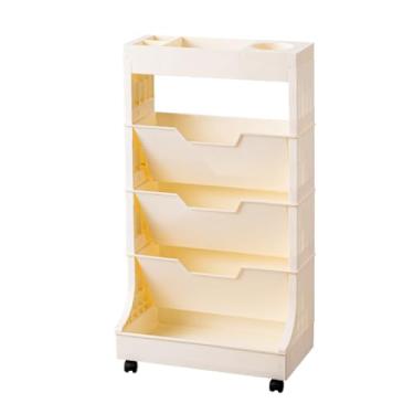 Imagem de Estante, estante móvel com rodas, carrinho de estante móvel, pasta de arquivo para armazenamento de revistas com porta-canetas, para casa em sala de aula escolar (cor: Bianco, tamanho: 5 camadas)