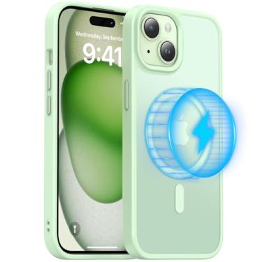 Imagem de Meifigno Série Magic Mag projetada para iPhone 15, [proteção de grau militar e compatível com MagSafe], parte traseira fosca translúcida com chaves de liga de alumínio para capa de telefone iPhone 15, verde