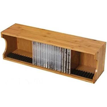 Imagem de Prateleiras de armazenamento de CD DVD Caixa de armazenamento de CD Bandeja de madeira rústica Bandeja de mídia para armazenamento doméstico e organização Caixa de armazenamento de CD Organi