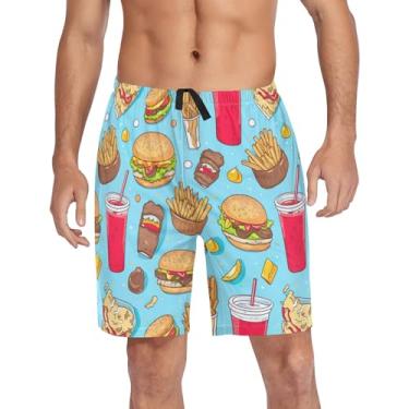 Imagem de CHIFIGNO Shorts de pijama masculinos, shorts de pijama masculinos confortáveis com bolsos com cordão, Comida colorida em azul, P