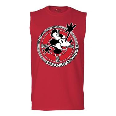 Imagem de Camiseta masculina Steamboat Willie Life Preserver Muscle Funny Classic Cartoon Beach Vibe Mouse in a Lifebuoy Silly Retro, Vermelho, M