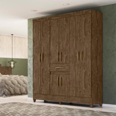 Imagem de Guarda Roupa Casal 6 portas 1 gaveta Castanho Wood Portugal - Moval