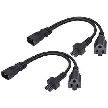 Imagem de AAOTOKK (Pacote com 2) C14 para C5+NEMA 5-15R Y Splitter Cabo adaptador de alimentação CA, 10A 125V IEC 3 polos macho para Mickey Mouse 3 polos fêmea + NEMA 5-15R conversor de energia fêmea para