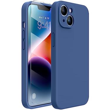 Imagem de Miracase Capa projetada para iPhone 14, com 2 unidades de protetores de tela, [proteção aprimorada da câmera], capa de silicone líquido à prova de choque com forro de microfibra, 15,1 cm, azul vidro