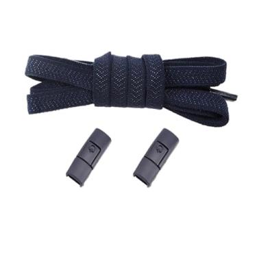 Imagem de No Tie Shoelaces Elastic Men And Women Casual Shoes Lazy Shoe Laces Colorful Press Metal Lock Flats Shoelace Accessories (Color : Navy blue)