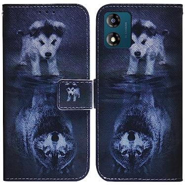 Imagem de MEMAXELUS Capa carteira para Motorola Moto E13, Moto E13 com suporte magnético para cartão, capa protetora de couro premium flip animal fofo para Motorola Moto E13 TXC lobo e cachorro