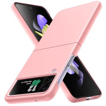 Imagem de YSLBWLE Capa para Samsung Galaxy Z Flip 4, capa de telefone fina e de proteção de nível militar, capa protetora de policarbonato rígido à prova de choque rosa 20-zflip4-04