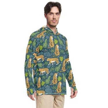 Imagem de Moletom masculino com capuz de manga comprida Tropical Jungle Tigers FPS 50 + camiseta de sol com capuz Rash Guard masculina UV, Tropical Jungle Tigers, XXG