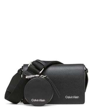 Imagem de Calvin Klein Bolsa tiracolo feminina Millie com compartimento triplo, Preto/prata, One Size