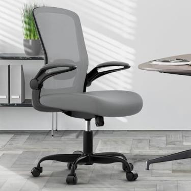 Imagem de Cadeira de escritório, cadeira de mesa ergonômica com suporte lombar ajustável, cadeira de computador de malha com encosto alto com apoios de braço articulados-cadeiras de tarefa (Moderno, cinza)
