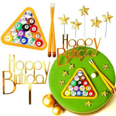 Imagem de Roaring Good Time 7 peças de topo de bolo de bilhar decoração de bolo bola de bilhar suprimentos de festa de aniversário bola de bilhar decoração de bolo de aniversário bilhar decoração de festa de