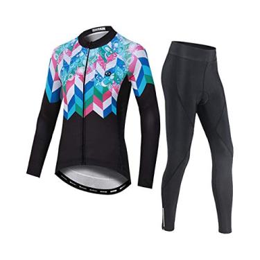 Imagem de Camisetas femininas de ciclismo - camisa de ciclismo de manga comprida e ternos, além de veludo, mantenha-se aquecido, azul + preto, 3GG