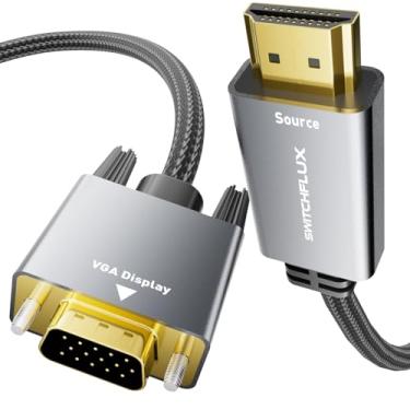 Imagem de SWITCHFLUX Cabo adaptador HDMI para VGA de 3 m [caixa de metal, cabo de nylon] 1080p @ 60Hz HDMI macho para VGA macho cabo trançado unidirecional para computador, laptop, monitor, Roku, Xbox, placa