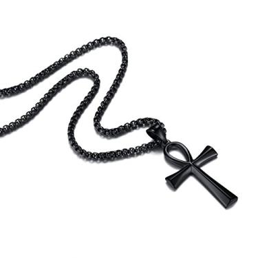 Imagem de REVE MCN Reve Colar com pingente religioso de cruz copta Ankh de aço inoxidável para homens e mulheres, corrente de 51 a 61 cm, Aço inoxidável